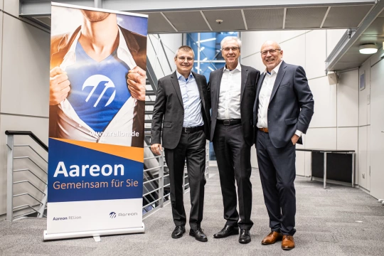 Eberhard Villmow, Hubert Tanzer und Thorsten Beyerstedt, die Geschäftsführer der Aareon-RELion-Gesellschaften informieren über die Umfirmierung der mse-Gesellschaften in Aareon RELion.
